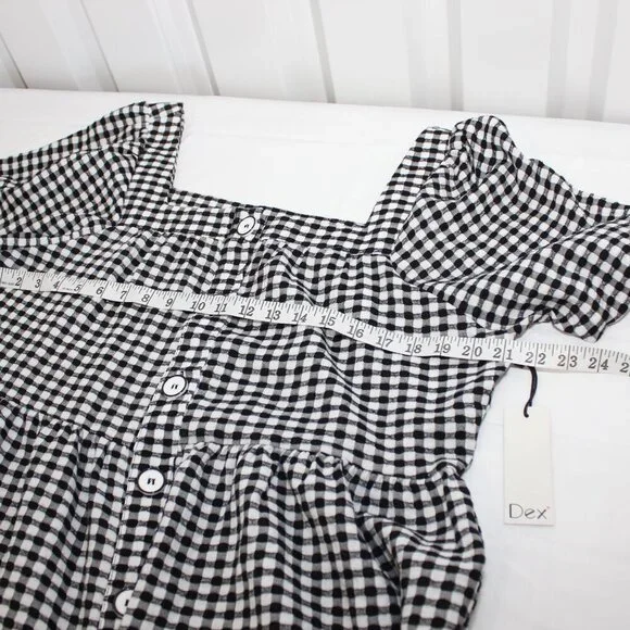 Dex Womens Black White Gingham Tiered Puff Sleeve Button Front miniDress Size XL - Picture 6 of 7